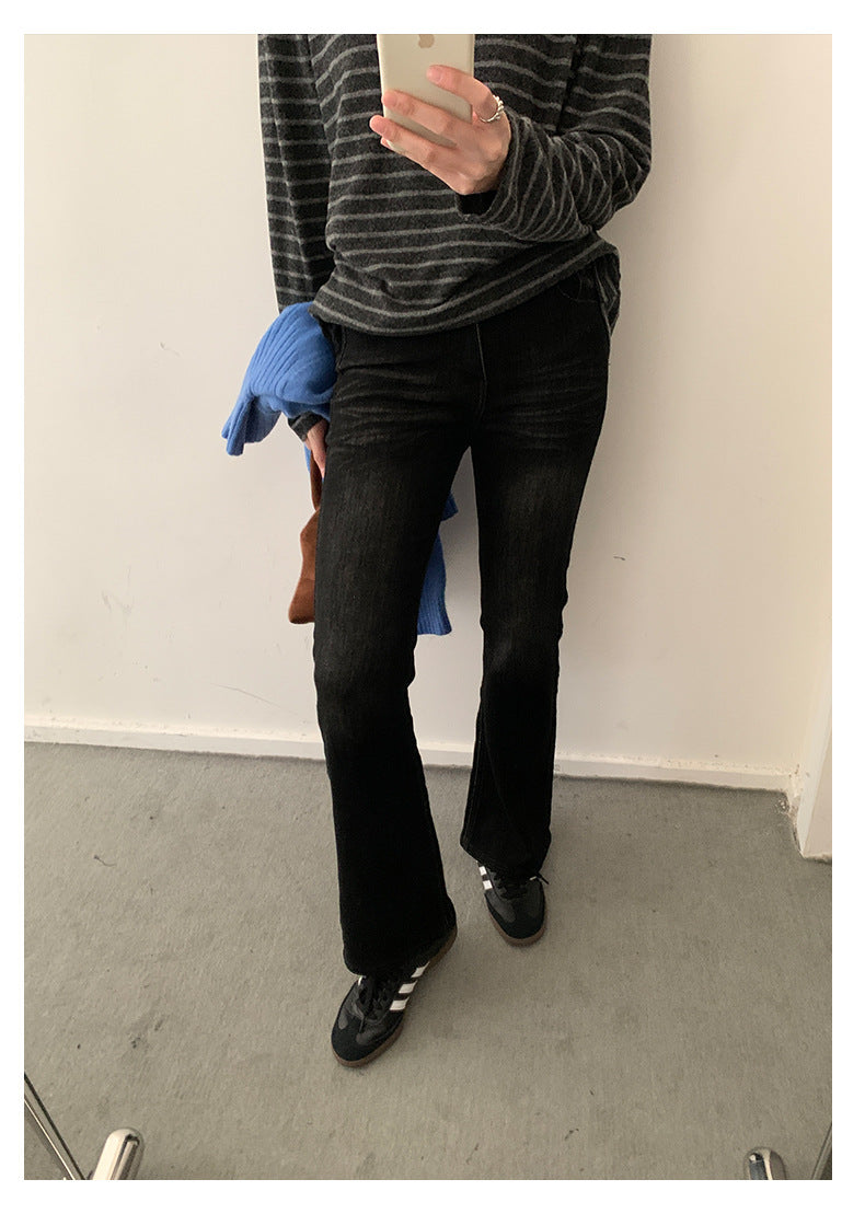 【H560】實拍加厚磨毛高腰微喇牛仔褲251021