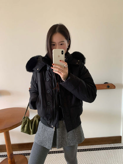 【H5501】實拍奶油風毛領連帽短款加厚棉服251118