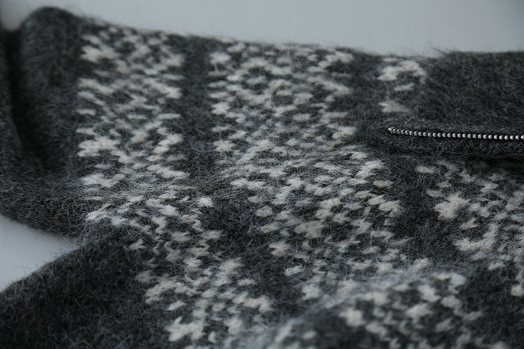 【LD11004】實拍兔絨毛混紡費爾島針織毛衣半拉鏈大翻領251110