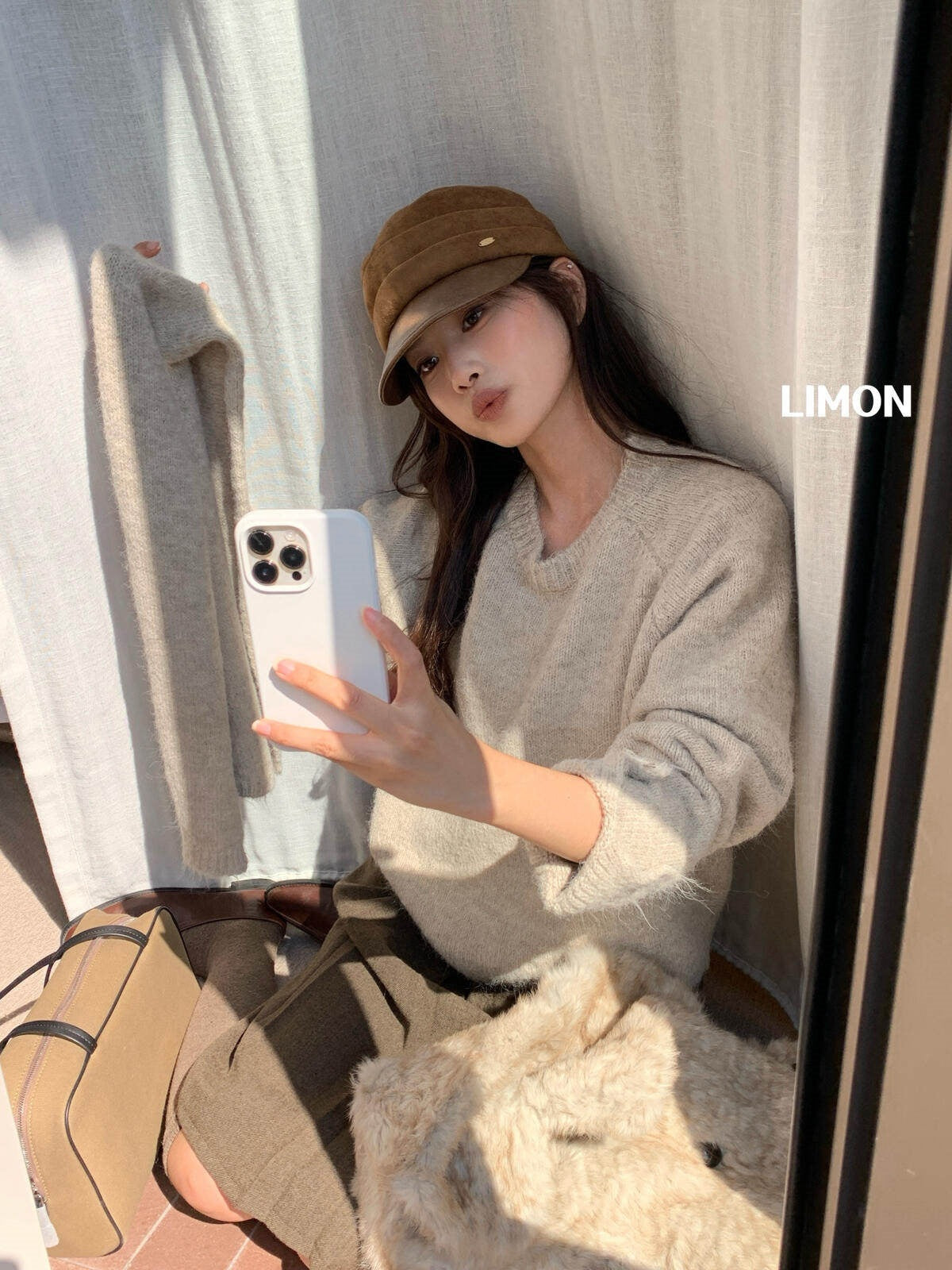 【LD8279】檸檬家韓系慵懶羊毛8%・寬鬆圓領設計感袖口毛衣（附圍巾）261020