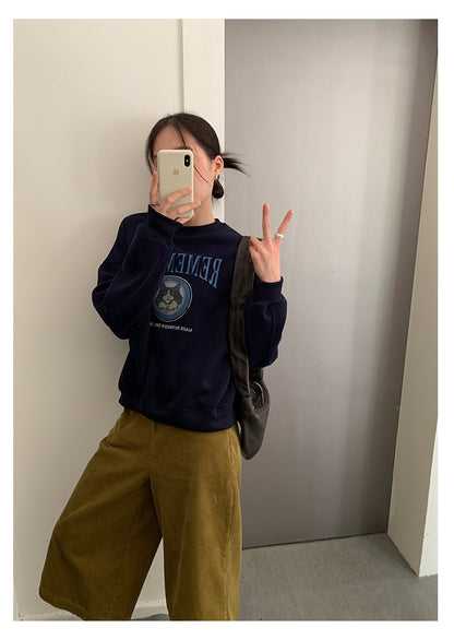 【H551】實拍復古貓咪印花長袖衞衣251007