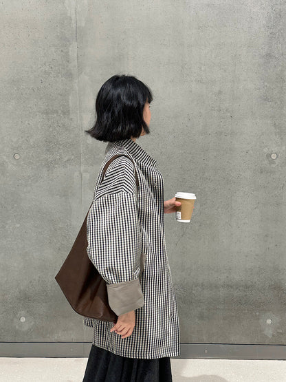 【cim1228】實拍韓國高級天絲棉雙面可穿黑白格風衣外套251030