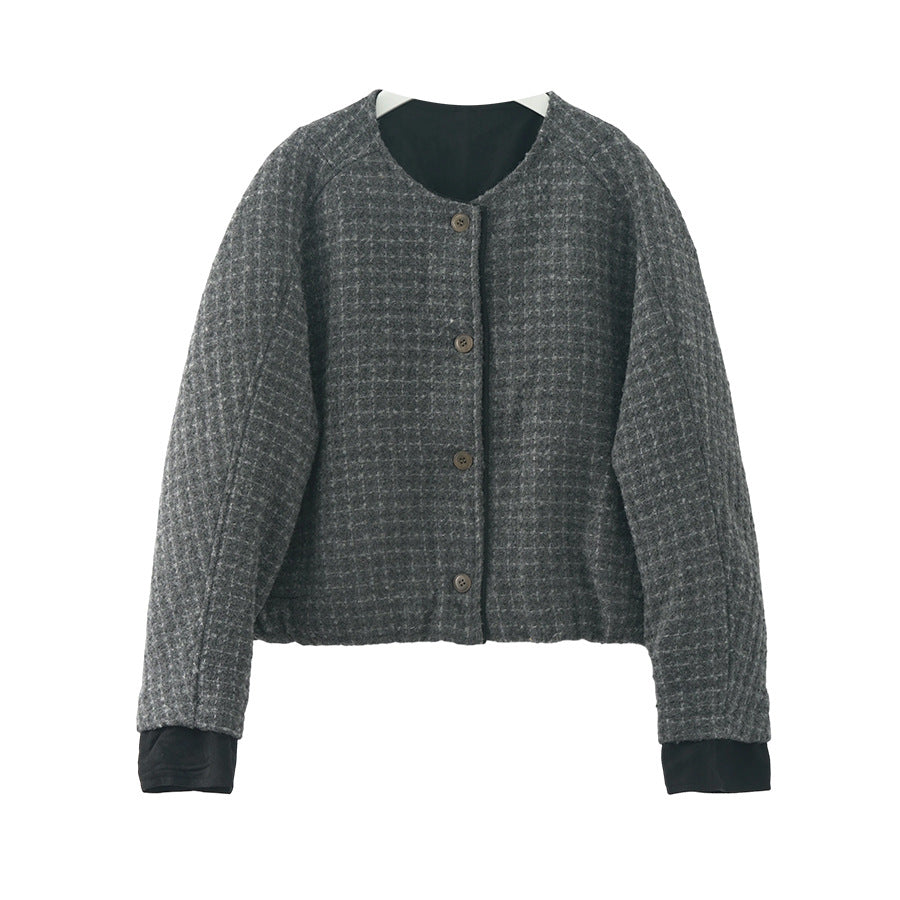 【H5475】實拍小香風粗花呢氣質保暖夾棉外套251109