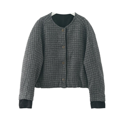 【H5475】實拍小香風粗花呢氣質保暖夾棉外套251109