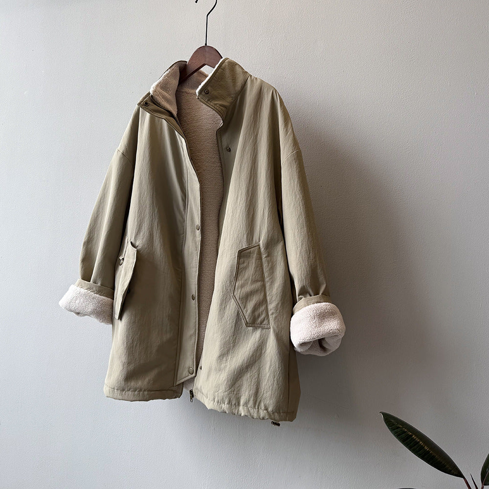 【Y82650】實拍立領帥氣內裡羊羔毛工裝外套251016