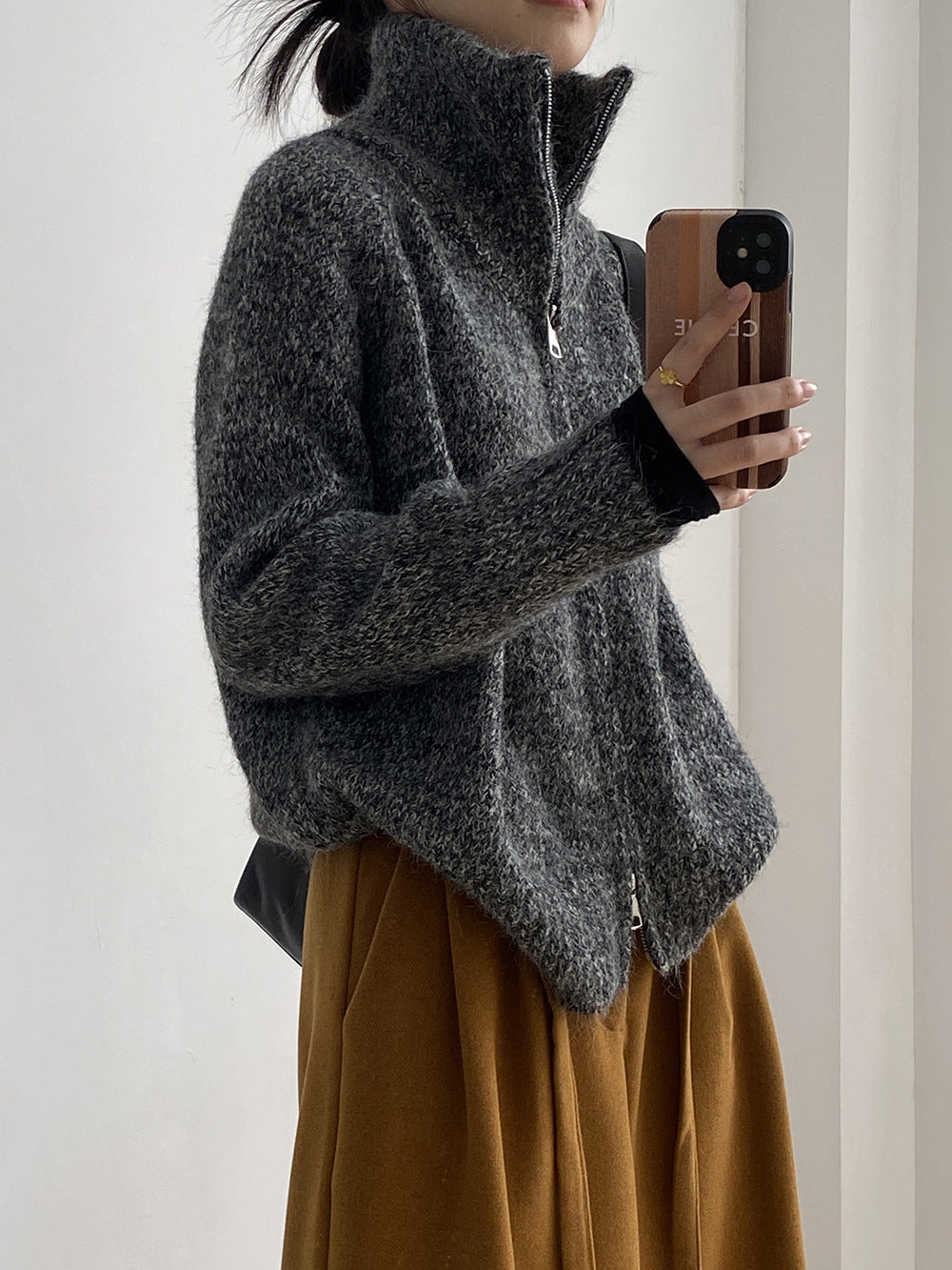 【YP1042】 實拍軟糯寬鬆高領針織毛衣外套(含羊毛4%) 251023