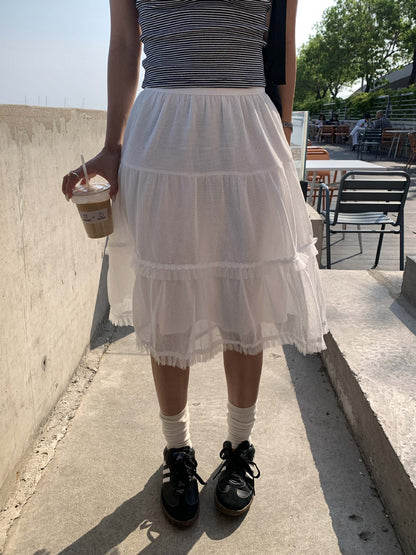 【H5309】 實拍韓國夏季白色休閒顯瘦網紗裙250610