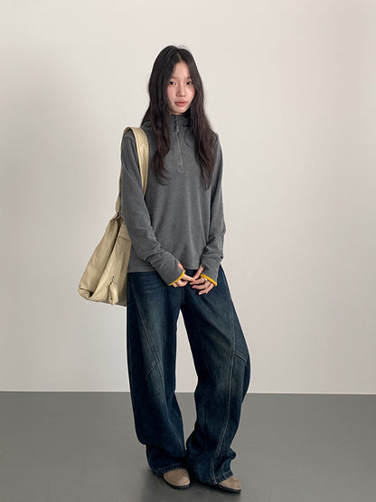 【LD11023】實拍S~XL顯瘦加絨加厚高腰寬鬆彎刀牛仔褲＋腰帶251124