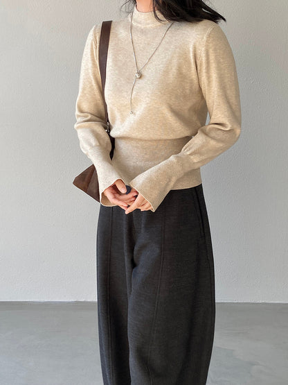 【cimz3012】實拍韓系氣質半高領喇叭袖收腰針織衫251201