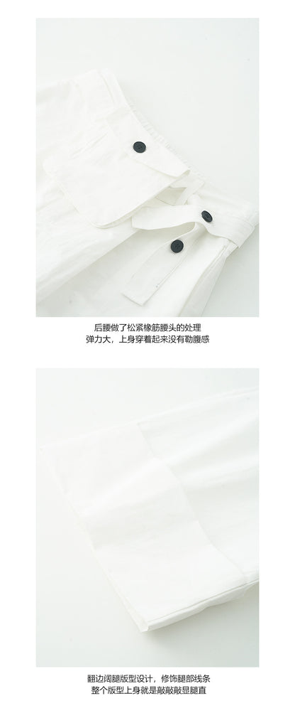 【H5205】實拍S~L夏季簡約大氣舒適高腰寬鬆休閒八分褲＋腰包250422