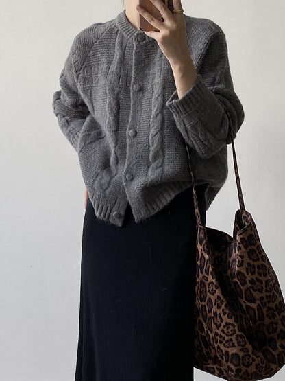 【YP2556】實拍微甜圓領包扣麻花針織外套251023