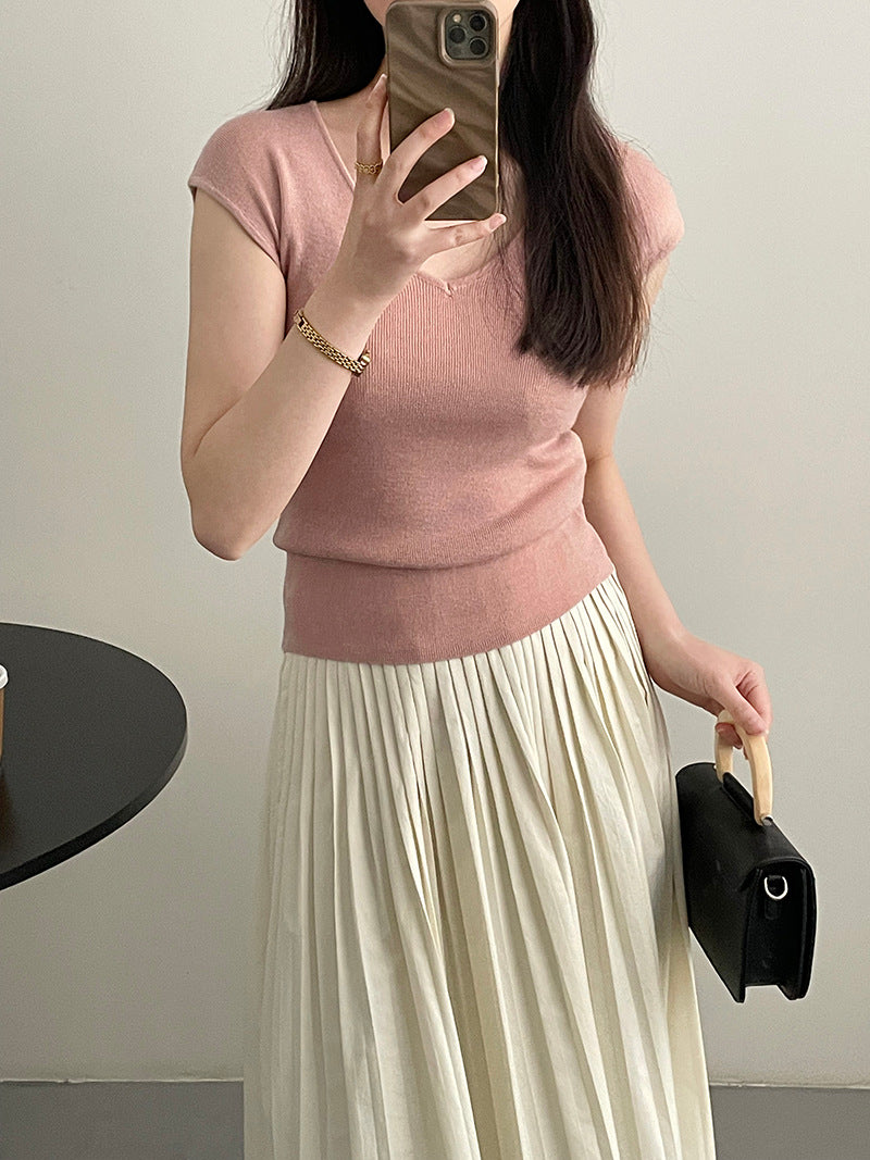 【cimYL010】韓國實拍 高級感簡約親膚彈力針織衫240306