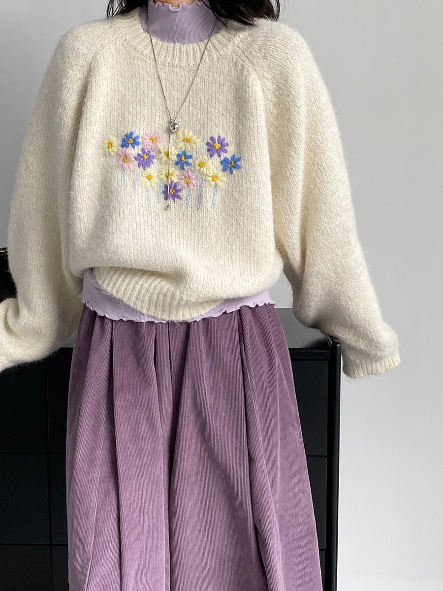 【cimz1394】實拍清新手工立體刺繡小花羊毛針織毛衣（羊毛8%)251128