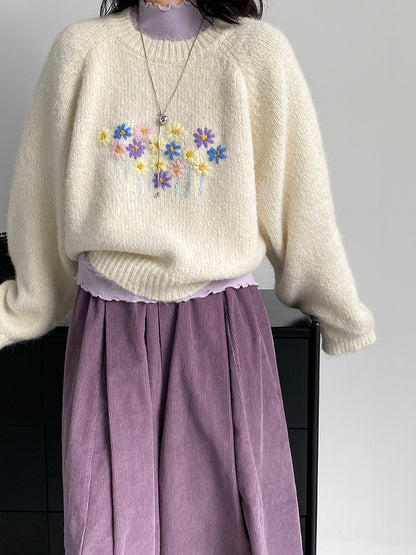 【cimz1394】實拍清新手工立體刺繡小花羊毛針織毛衣（羊毛8%)251128