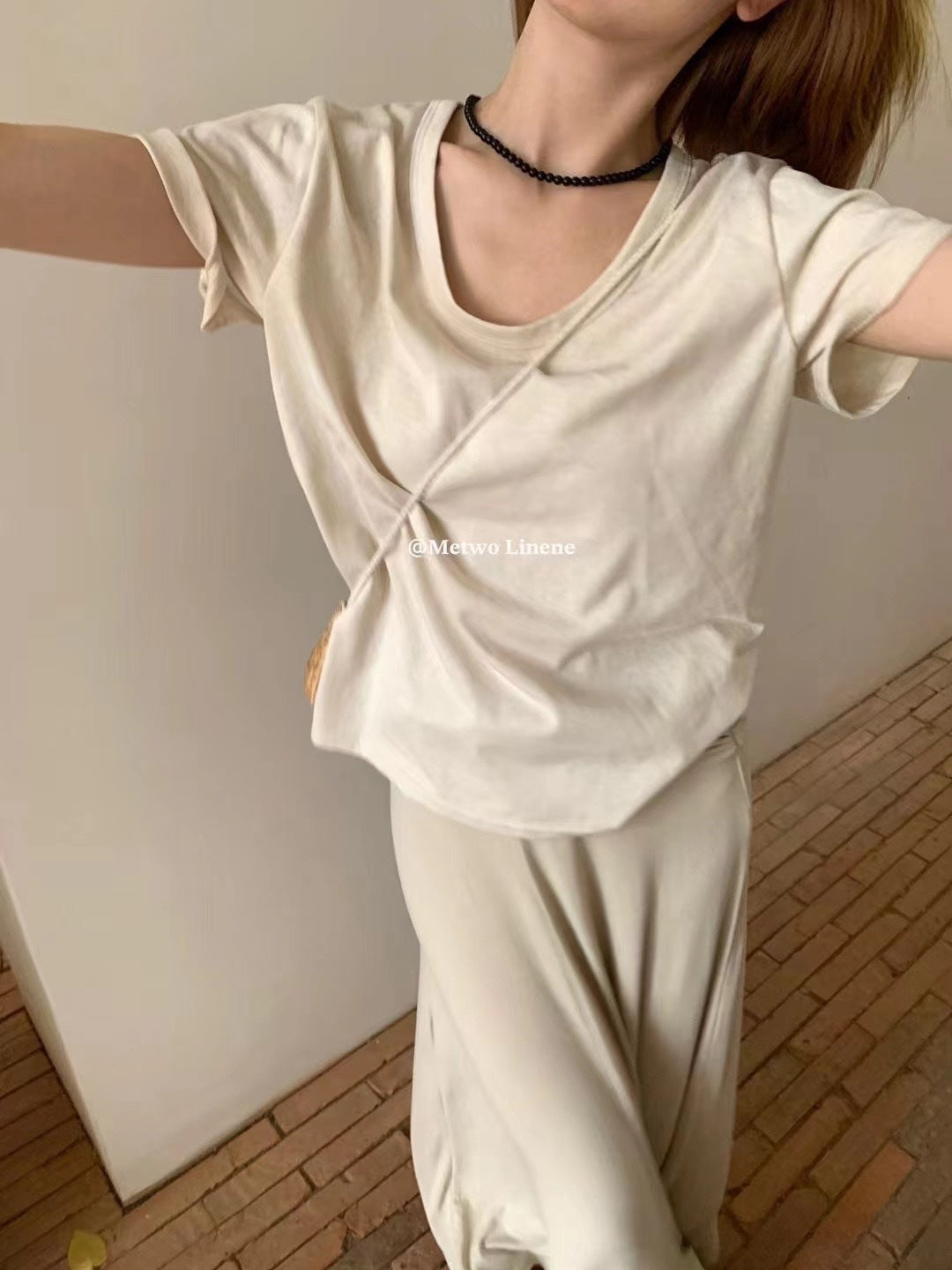【L08243】實拍Hers夏季純色雪花苧麻短袖T恤250505