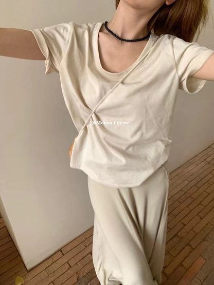 【L08243】實拍Hers夏季純色雪花苧麻短袖T恤250505