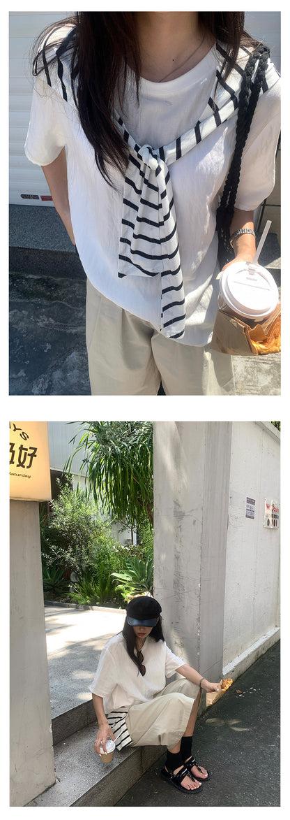 【H5373】實拍寬鬆長版T+慵懶披肩250715