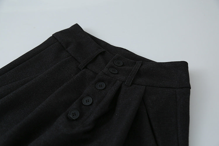 【LD3301】實拍韓系簡約高腰毛呢闊腿七分褲251103