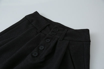 【LD3301】實拍韓系簡約高腰毛呢闊腿七分褲251103