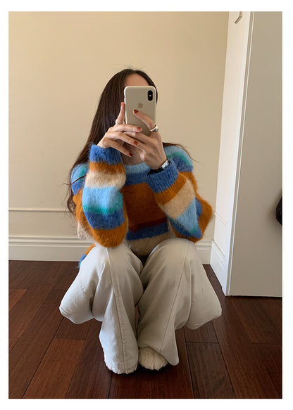 【H5522】實拍韓系街頭絨毛彩色針織毛衣251125