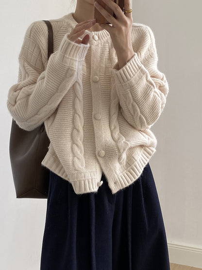 【YP2556】實拍微甜圓領包扣麻花針織外套251023