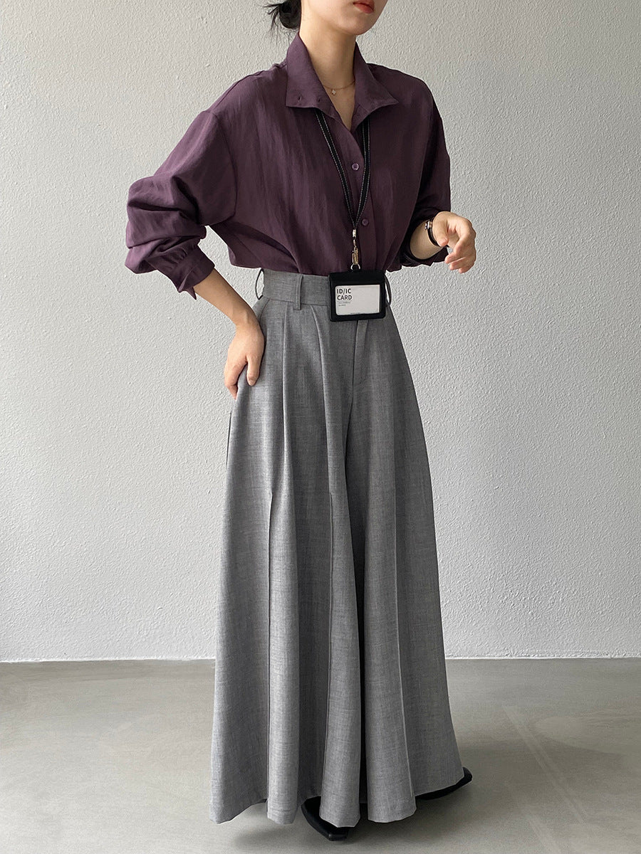 【cim1653】實拍秋日必備高腰壓褶大擺西裝褲251030