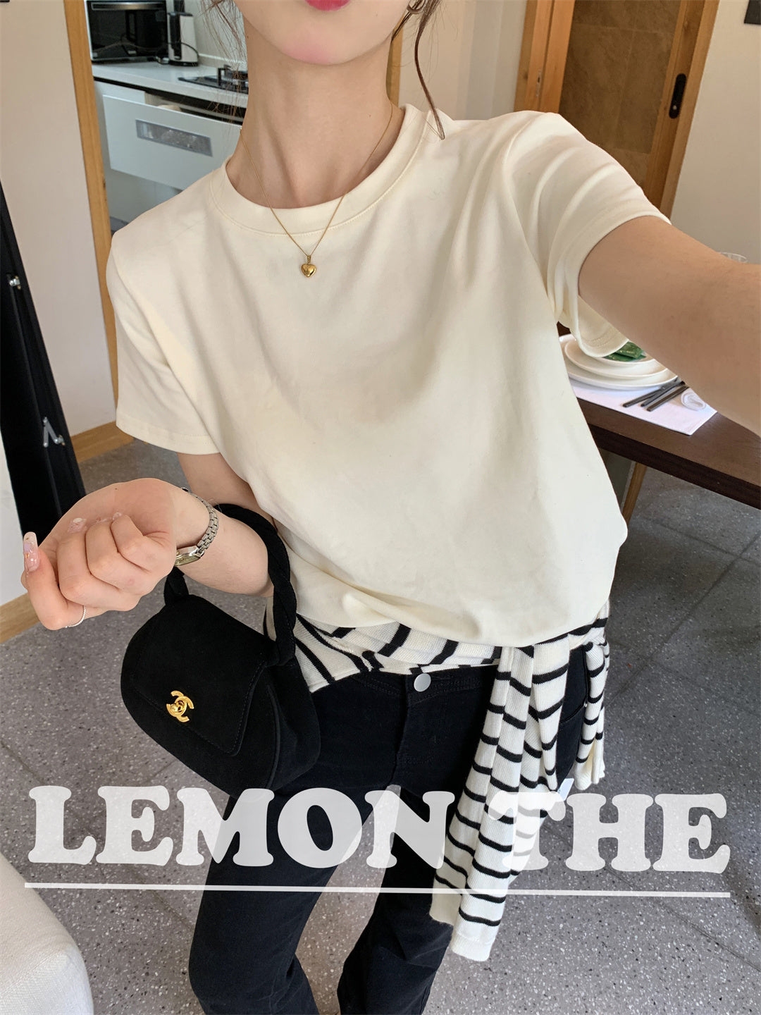 【L6096】檸檬春夏全員自留顯瘦純色t恤240223