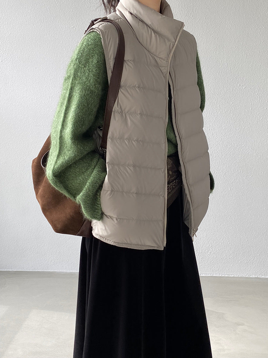 【cimz6377】實拍立領排骨雙頭拉鏈羽絨背心(90白鴨絨)251120