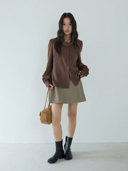 【LD3194】實拍秋冬個性立領飄帶襯衫251110
