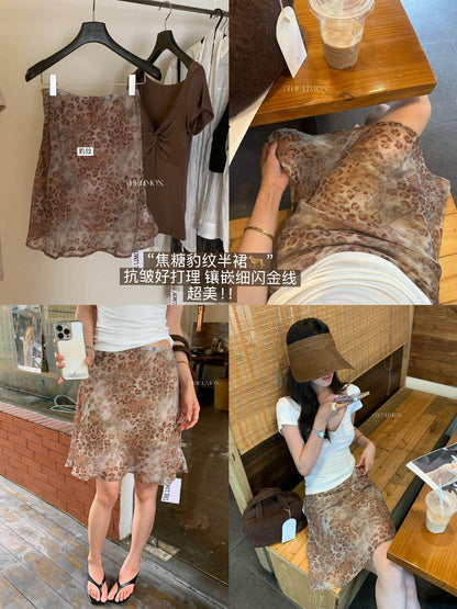 【L10717】法式復古時髦精🐆百搭顯瘦氣質豹紋雪紡裙260602