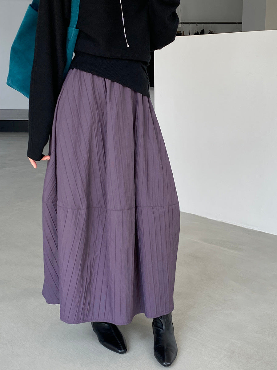 【cim1708】實拍秋冬法式寂靜高腰加厚微花苞A字裙251030