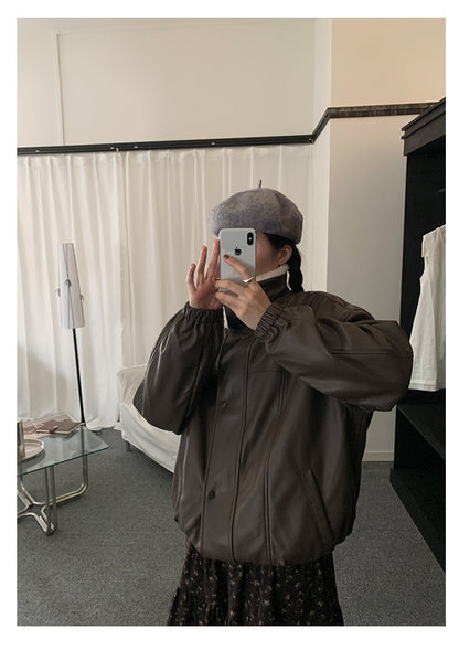 【H5485】實拍高級感毛領PU皮衣夾棉加厚外套251109