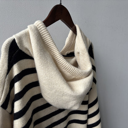 【Y899】實拍冬季條紋針織連帽毛衣251106