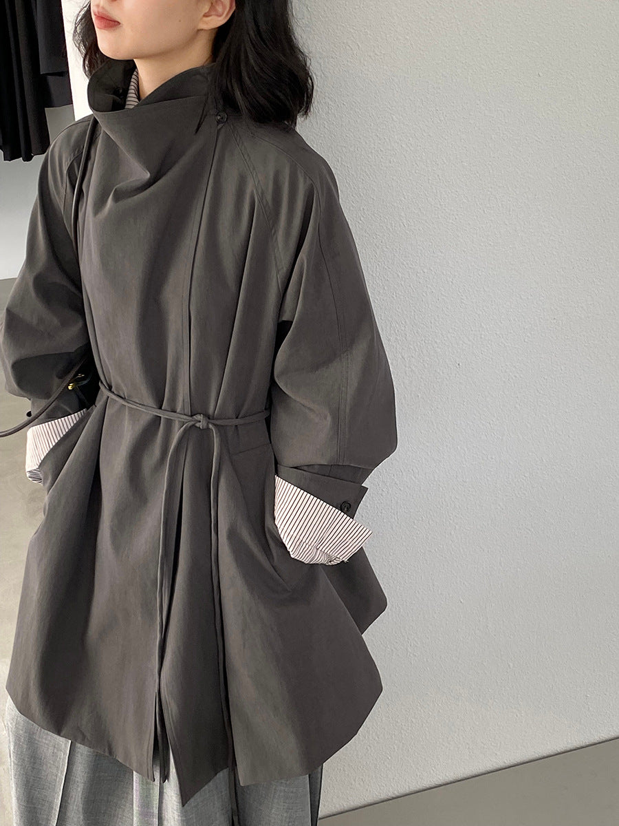 【cim1659】實拍秋冬復古英倫翻領風衣外套＋繫帶251030