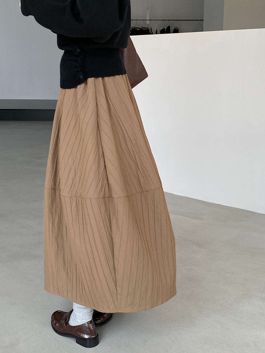 【cim1708】實拍秋冬法式寂靜高腰加厚微花苞A字裙251030