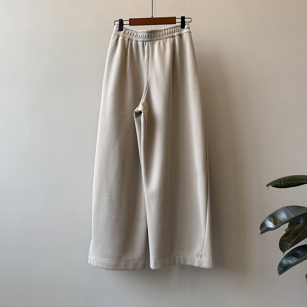 【Y82672】 實拍簡約寬鬆加絨保暖闊腿衛褲251023