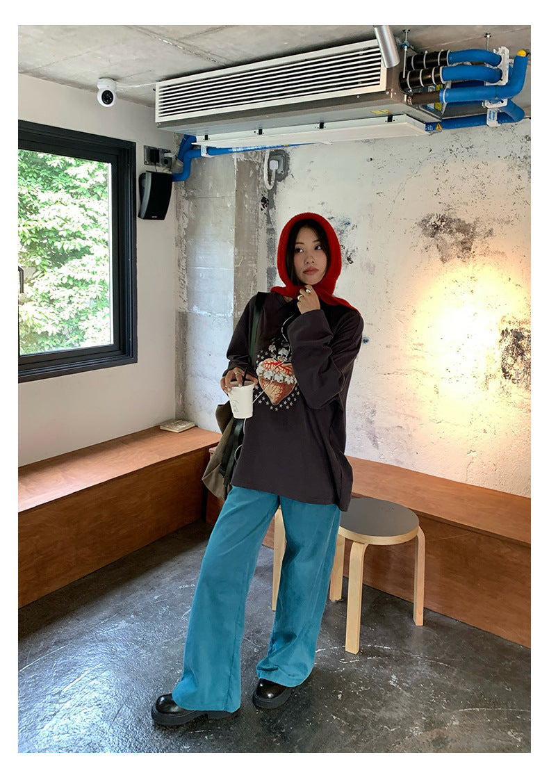 【H5394】實拍韓系高腰燈芯絨直筒褲250902