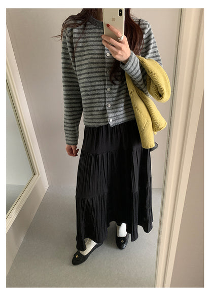 【H5476】實拍秋冬質感簡約細摺鬆緊腰a字傘裙251109