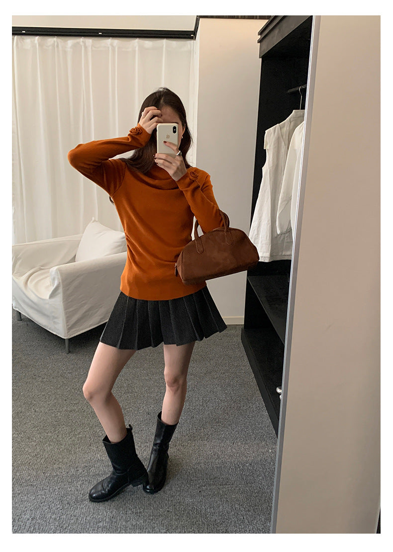 【H5487】實拍秋冬褶皺露肩針織衫251109