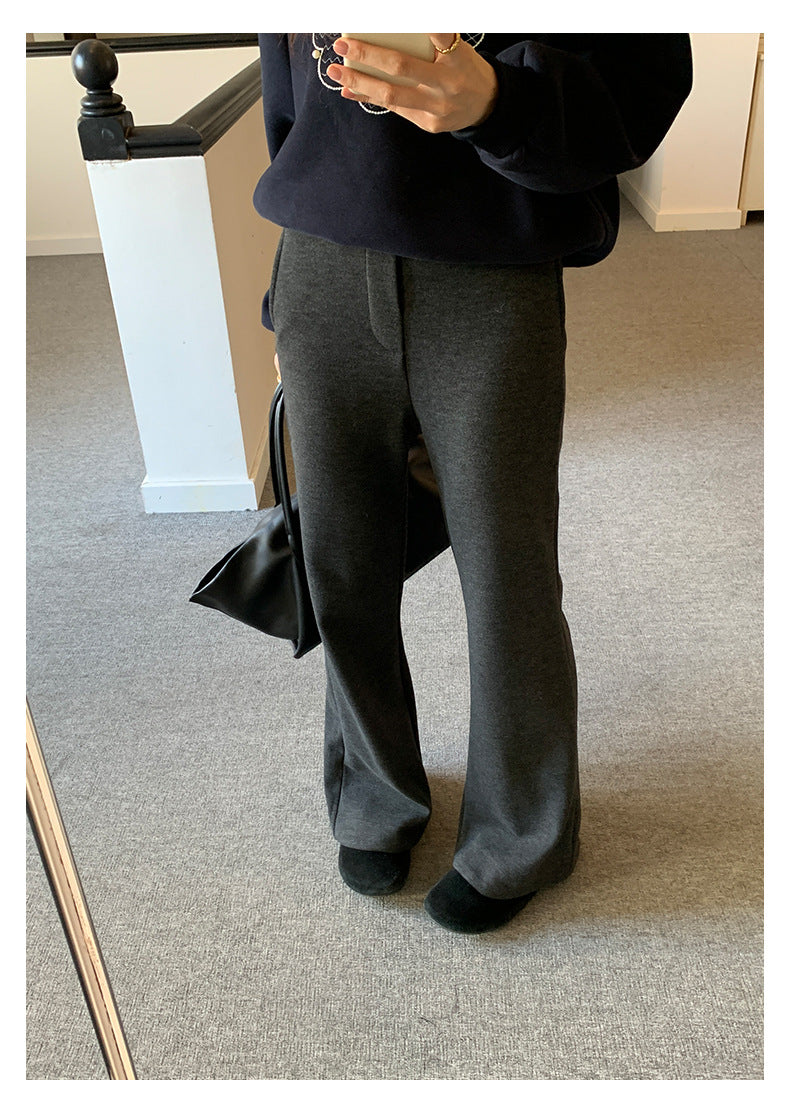 【H5517】實拍超級瘦高腰加絨厚款氣質喇叭褲251125