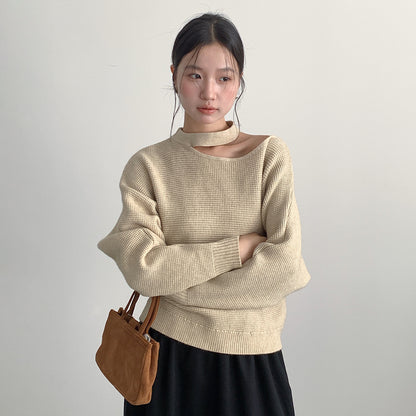 【LD11029】實拍韓系掛脖鏤空露肩針織毛衣251124