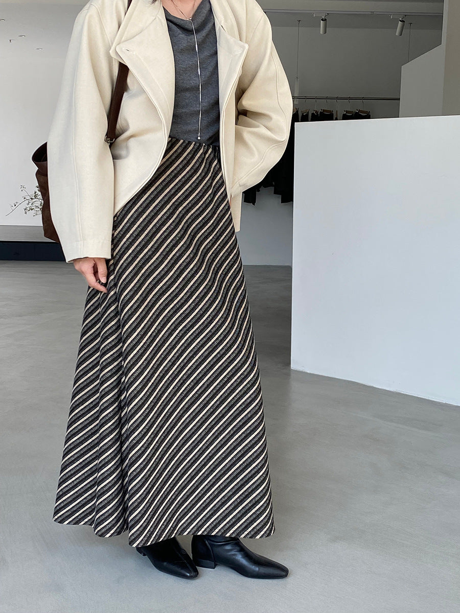 【cim2217】實拍時髦氣質斜紋高腰中長裙251030