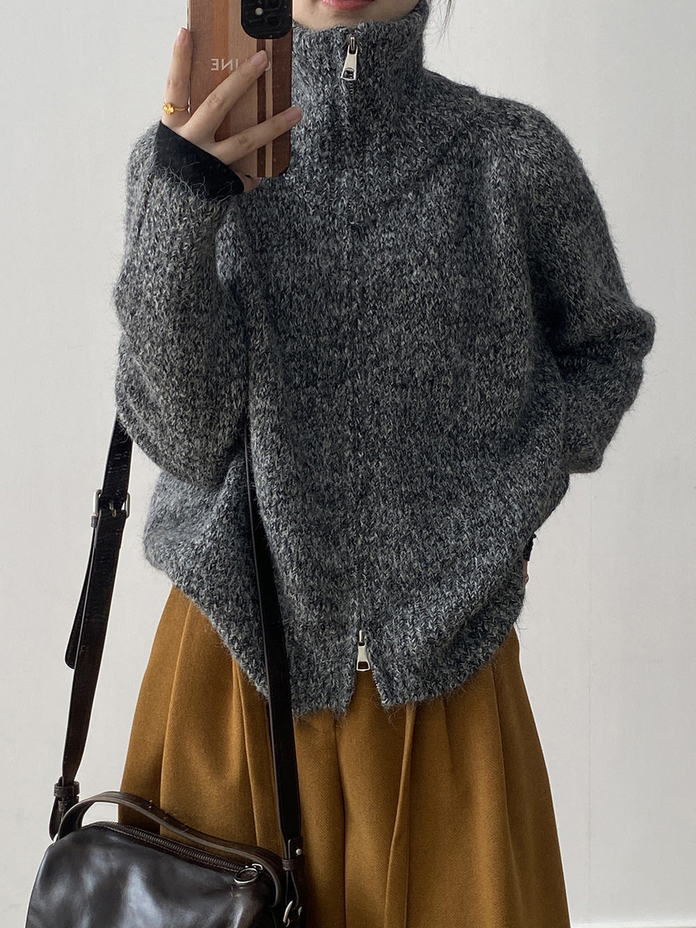 【YP1042】 實拍軟糯寬鬆高領針織毛衣外套(含羊毛4%) 251023