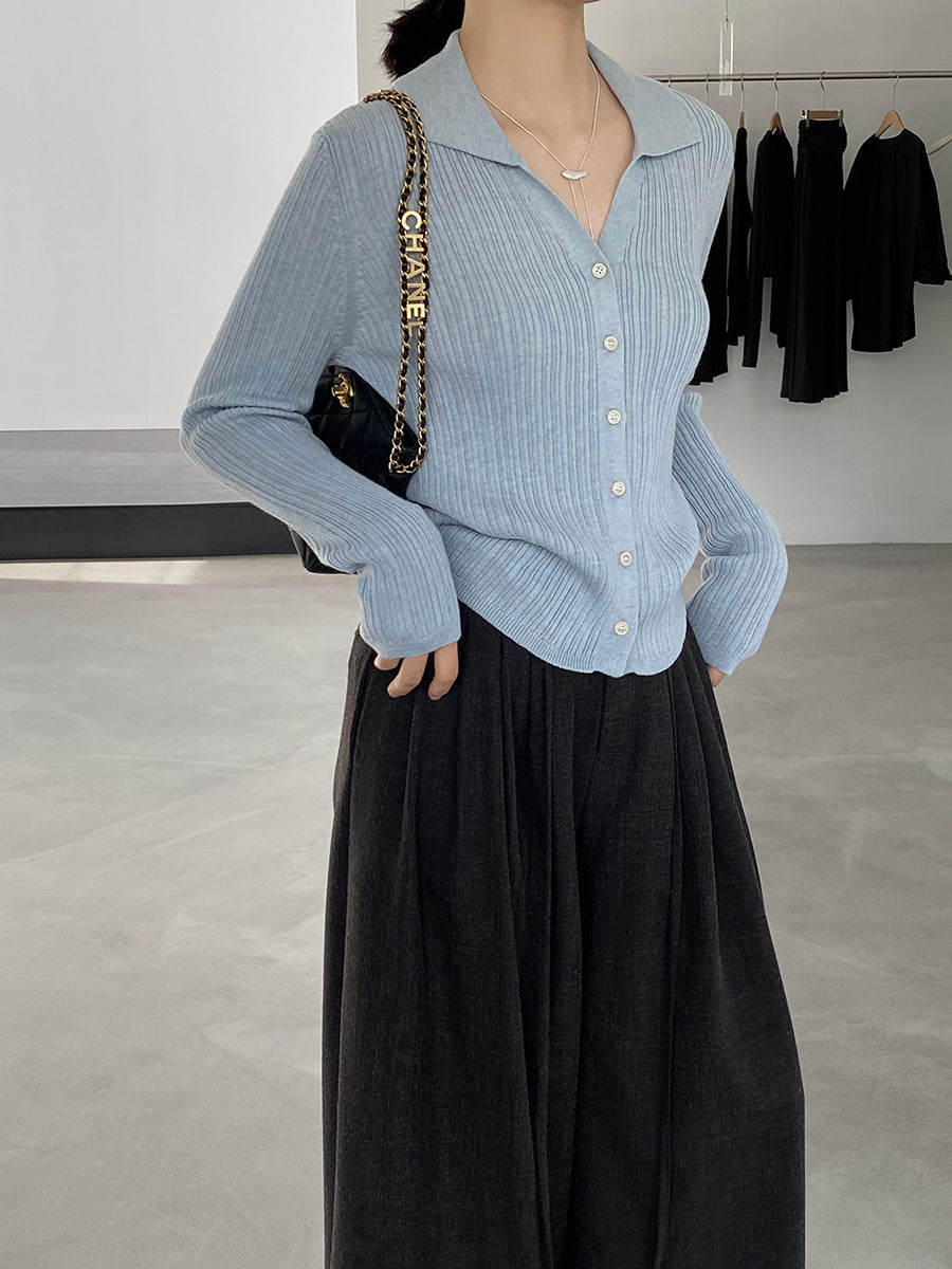 【cim6901】實拍慵懶紙片人polo領針織衫251030