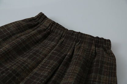 【LD11008】實拍復古毛呢格子高腰a字裙(左右有口袋）251110