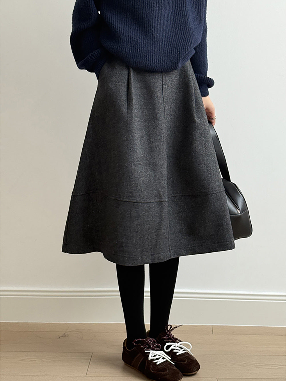 【Y8076】實拍氣質羊毛30%毛呢微花苞傘裙251201