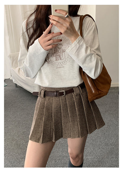 【H5492】實拍S~XL復古學院風磨毛百褶a字裙（內有安全褲）251109