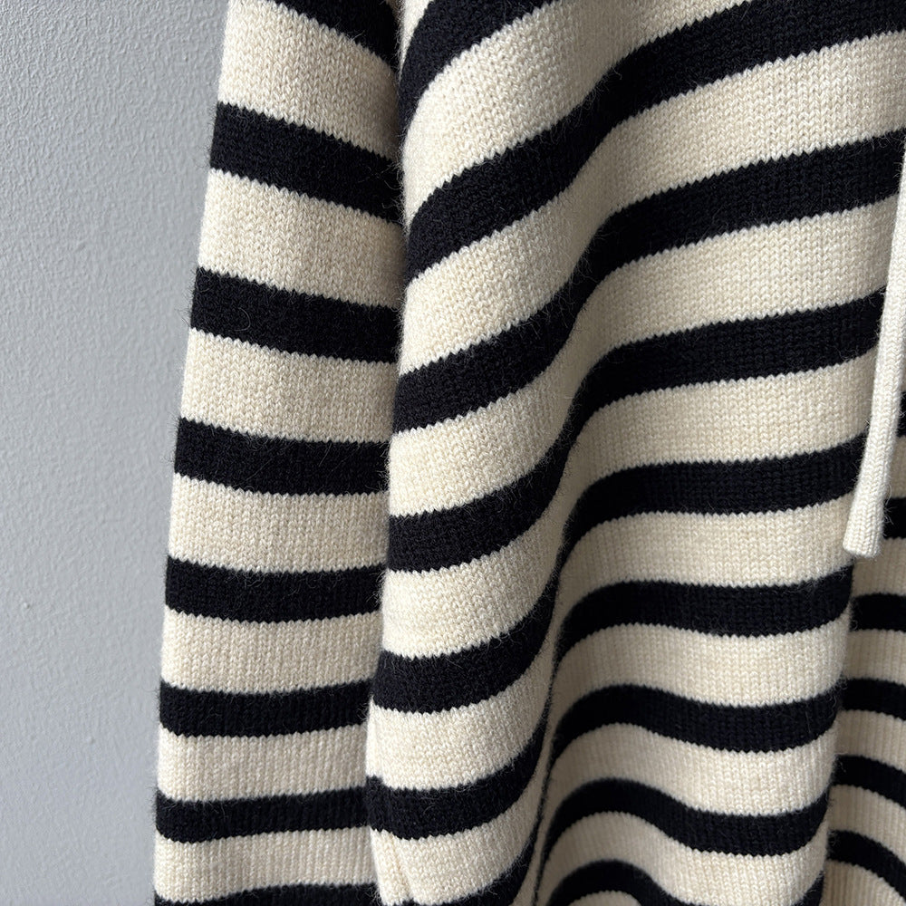 【Y899】實拍冬季條紋針織連帽毛衣251106