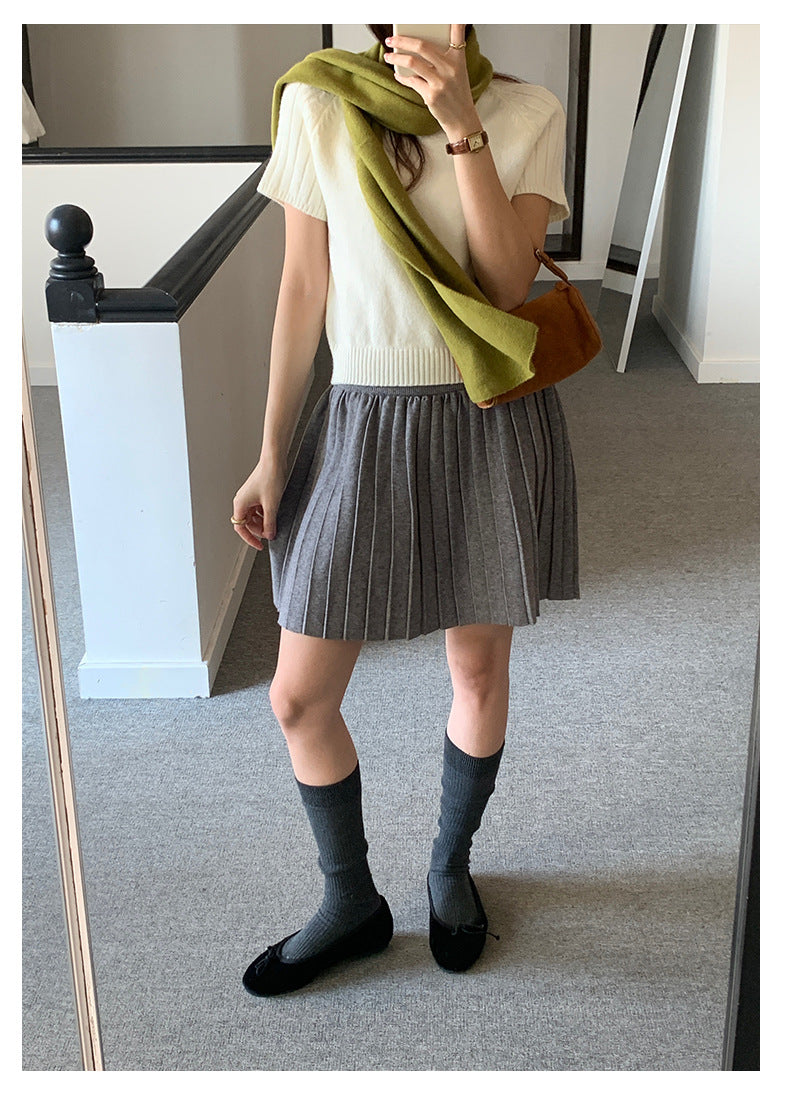 【H5518】實拍復古中性條紋針織衫＋針織百褶裙251125