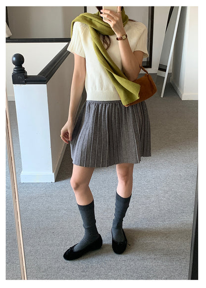 【H5518】實拍復古中性條紋針織衫＋針織百褶裙251125